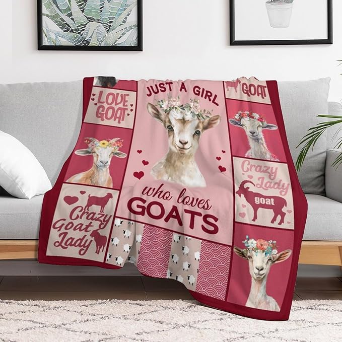 Goat Blanket Just A Girl Who Loves Goats Sheep Lamb Print Throw Blankets for Sofa Stuff Decor Soft Cozy Fleece Plush Flannel Gifts for Baby Kids Women Adults Lover 60"x80"