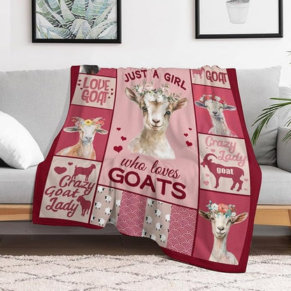 Goat Blanket Just A Girl Who Loves Goats Sheep Lamb Print Throw Blankets for Sofa Stuff Decor Soft Cozy Fleece Plush Flannel Gifts for Baby Kids Women Adults Lover 60"x80"