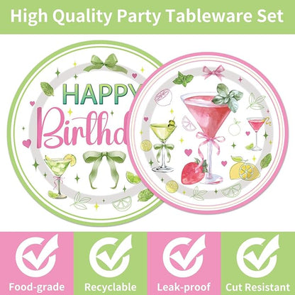 96 Pcs Martini Happy Birthday Party Supplies, Martini Bow Plates and Napkins Tableware Set, Tini Bit Older Birthday Decorations, Bar Bachelorette Party Disposable Dinnerware Serve 24 Guests