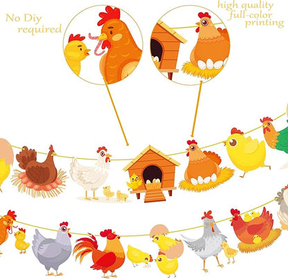 Chicken Party Banners Chicken Birthday Decorations 2PCS Farm Chicken Theme Party Supplies Chick Hen Cutout Banners for Farm Rooster Animals Baby Shower Supplies