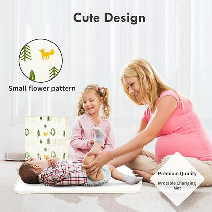 Portable Diaper Changing Pad for Baby - Waterproof Compact Changing Mat with Wrist Strap - Wipeable Travel Changing Pad for Diaper Bag - Gifts for Baby Shower by PHOEBUS BABY(Ivory Fox)