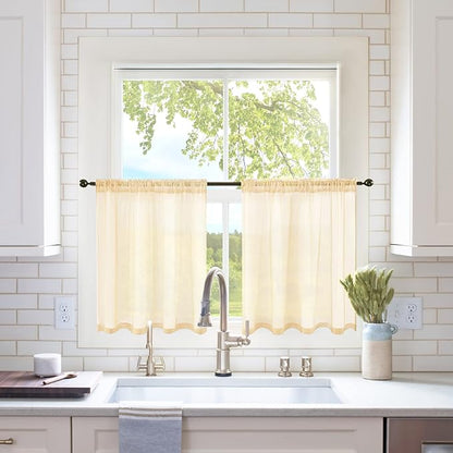 MIULEE 2 Panels Kitchen Tiers Half Window Sheer Curtains Rod Pocket Voile Drapes for Kitchen Bathroom Small Windows 29 by 24 Inch Cream Beige