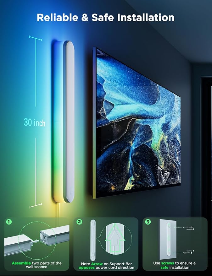 Govee Wall Sconce, Smart RGBIC Wall Lights, Works