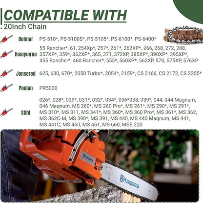 4-Pack 20 Inch Chainsaw Chain,3/8" LP Pitch .050" Gauge 72 Drive Links Compatible with Stihl MS311 MS391, Husqvarna 455(Rancher), Jonsered CS2166, Craftsman, Echo, Poulan, Ryobi, Ego and More
