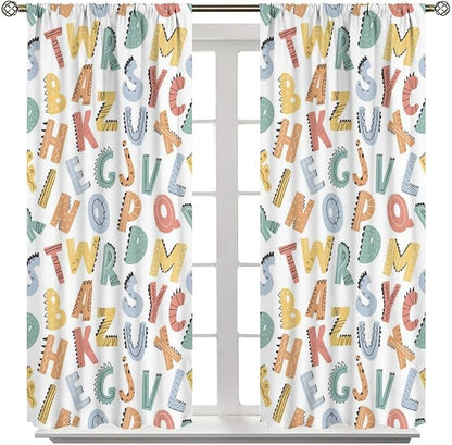 Kids Alphabet Letter Curtains Cute Funny Education Printed Curtain with Rod Pocket for Bedroom Living Room Home Decor Drapes Window Treatments 2 Panels Set 55" W X 63" L