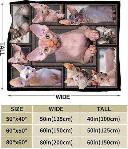 Sphynx Cat Gifts & Decor - Cute Throw Blanket for Girls, Women, Kids & Adults - Soft, Warm, Cozy Fleece Blanket for Couch, Sofa & Bed - 50"x40"