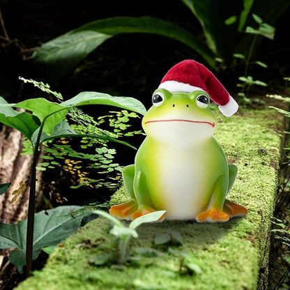Christmas Frog Resin Statue - Christmas Frog Statue with Santa Hat for Xmas Tree Party Desk Decor Resin Figurine for Home Patio Office Decoration Cute Plant Statues for Tabletop Garden Decor