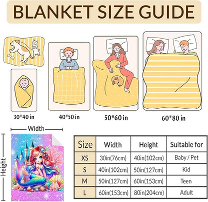 Girls Mermaid Blanket, Throw for Toddlers Kids Mermaid Lovers 30x40 Inches Lightweight Soft Cute Throw Blankets for Sofa Couch Bed Trip