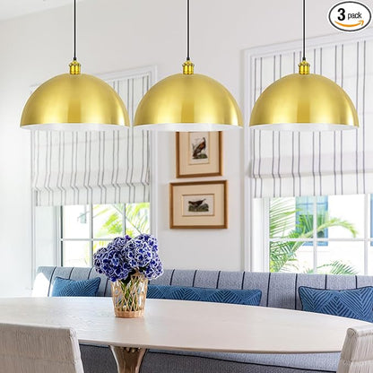 Gold Pendant Light, Elegant Semi-Circular Shade Design, Adjustable Height