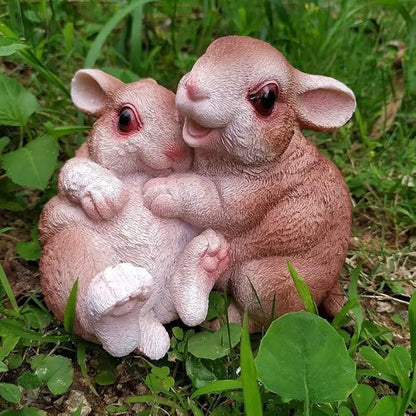 Garden Statues Bunny Decor Resin Hug Rabbit Figurine Cute Fairy Garden Decor Outdoor Statues for Patio Yard Porch Balcony Gifts for Women Mom Grandma Brown