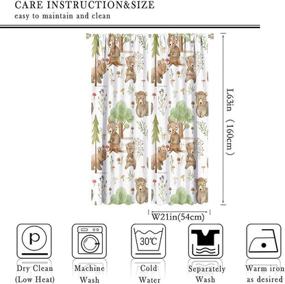 Forest Animal Curtains,Kids Home Bedroom Window Treatments, Cartoon Watercolor Bear Squirrel Woodland Animal Drapes 42x63in