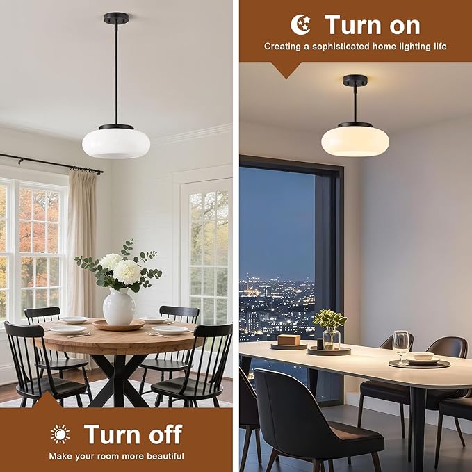 Mid-Century Modern Black Semi Flush Mount Ceiling Light, 3-Light Kitchen Light