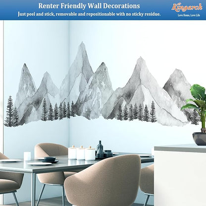 Large Mountain Wall Decals, Gray Pine Tree Peel and Stick Vinyl Wall Stickers & Murals, Removable Home Room Wall Decor for Bedroom Living Room Bedroom Classroom Office Nursery