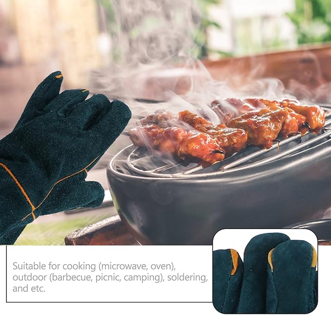 DOITOOL 60cm Long Sleeve Cowhide Welding Gloves Fireproof Leather Working Gloves Anti-bite Heat Resistant for Animal Handling and Outdoor Use