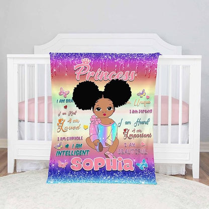 D-Story Personalized Throw Blankets with Name Custom Blankets with Text Customized Blankets for Kids Adults Women Men Personalized Black Girl Blanket Gift
