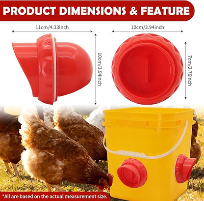 Chicken Feeders No Waste, DIY Automatic Poultry Feeder 8 Ports 1 Hole Saw with Covers Gravity Feed Kit for Buckets Barrels Bins Troughs (Red)