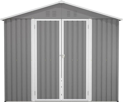 8×12 FT Storage Shed with 1 Lockable Door and Vents,Metal Aluminum Waterproof Tool Sheds,Heavy-Duty Sheds Unit W/Floor Frame,Lock & Key,Garden Shed for Storing Bicycles,Barbeques,Gray