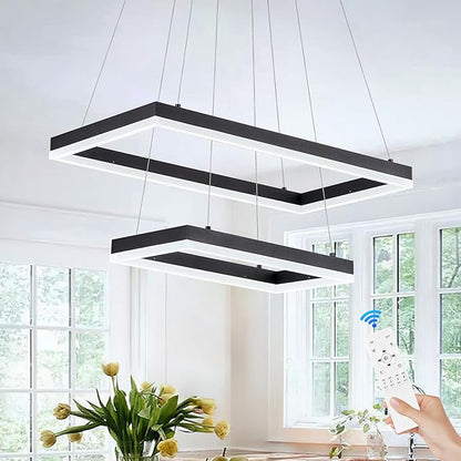 2 Rings Modern LED Chandelier Black 23.6inch Rectangle Dimmable LED Pendant