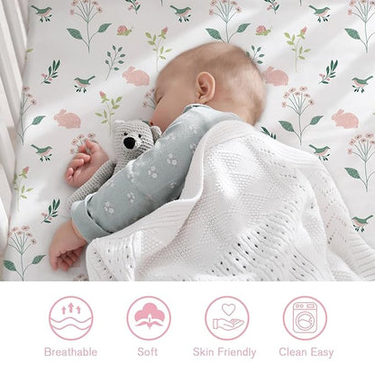 Little Grape Land Crib Sheets for Girls and Boys, 2pk Baby Crib Fitted Sheet for Standard Size Crib and Toddler Mattress, Super Soft Baby Sheet (Little Bunny)