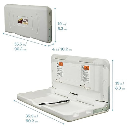 ECR4Kids Horizontal Wall-Mounted Changing Station, Baby Changer, White Granite