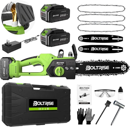 12 Inch Cordless Brushless Electric Chainsaw, 2 × 4.0Ah Batteries & Auto Oiler Security Lock, 42 FT/S Powered Compact HandHeld Chain Saw, for Tree Trimming, Wood Cutting Garden, Pruning