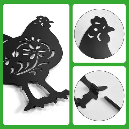 Metal Chicken Garden Decor Outdoor,5 Pack Rooster,Hen,Chicks Yard Art,Garden Statues for Outside (Chicken Black)