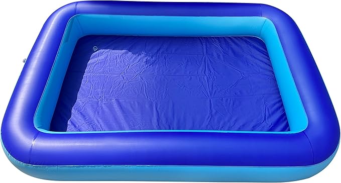Inflatable Splash Pool for Kids, Plastic Wading Pools Outdoor, Large Sensory Sand & Water Play Pit for Toddlers, Kiddie Small Swimming Pool with Air Pump, Sand Box Backyard (77"*53"*9"-L)