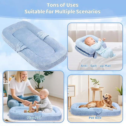 Baby Lounger Pillow- Portable Baby Lounger for Newborn, 0-24 Months,3-in-1 Baby Nest for Home and Travel, Foldable & Soft, CPC Certification Newborn Babies Essentials Gifts, Blue