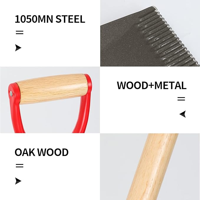 Flat Shovel - Square Point Shovel for Digging, Gardening, Planting & Edging, 43 inches
