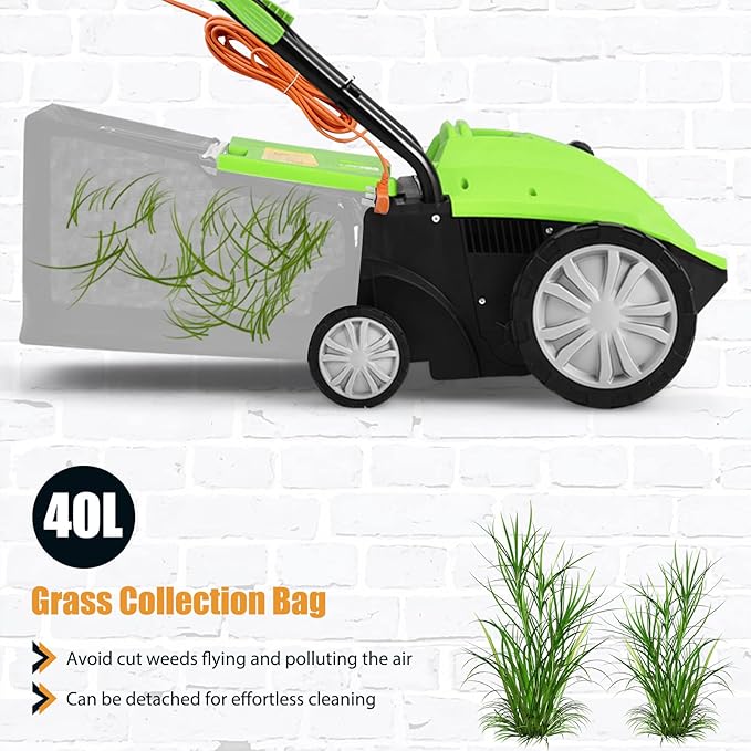 Goplus 2-in-1 Lawn Dethatcher and Scarifier, 3 Level Depth Adjustable Weeder w/ 11 Gallon Collection Bag & 2 Removable Blades, 13-Inch 12 Amp Corded Electric Scarifier for Garden & Yard