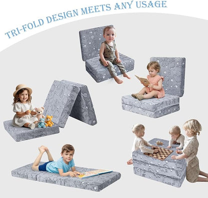 MeMoreCool Glow Dinosaur Foldable Floor Mattress for Kids, Trifold Nap Mat for Toddlers, Portable Daycare Sleeping Futon or Floor Bed, 57x22 Inch