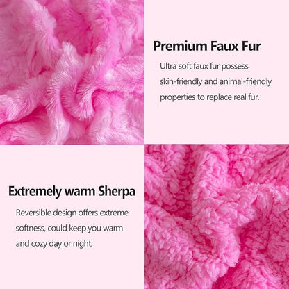 NEWCOSPLAY Super Soft Faux Fur Blanket Twin Size Pink Sherpa Fuzzy Plush Warm Blanket for Sofa Bed (Pink, Twin(60"x80"))