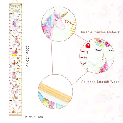 Mibote Baby Growth Height Chart Handing Ruler Wall Decor for Kids, Canvas Removable Height Growth Chart 79" x 7.9" (Unicorn)