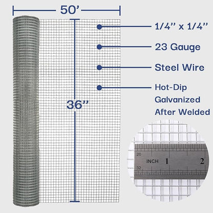Hardware Cloth 1/4 in. x 3 ft. x 50 ft. 23-Gauge, Wire Mesh Roll, Chicken Wire Fencing, Wire Fence Roll, Gopher Mesh, Rodent Wire, Mesh & Wire Cloth, Chicken Coop Wire, Tree Fence