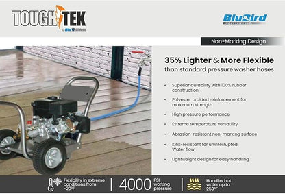 Tough-Tek TTPW1203-NM 1/2" x 3' Rubber Pressure Washing Hose: 4000 PSI, Heavy-Duty, Kevlar Reinforced, Kink-Resistant, Abrasion-Resistant, Hot & Cold Water, Commercial & Residential Use