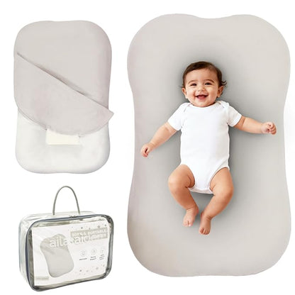 Aila + Aiden Baby Lounger | Organic Cotton Infant Lounger | Adjustable & Portable Floor Lounger | Supervised Use | Soft, Breathable, Washable Cover - Snuggle Collection - (Gray)