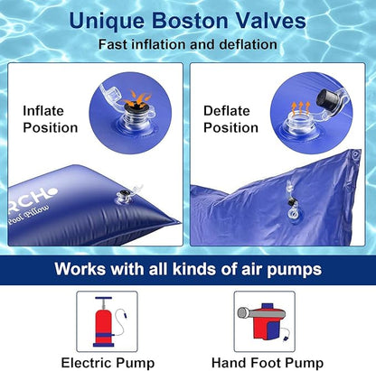 Pool Pillow for Above Ground Pool, 4 x 4 FT Pool Pillow for Winterizing Ultra Thick & Cold-Resistant 0.5mm PVC Material Pools Winterizing Kit（2x16FT Rope）