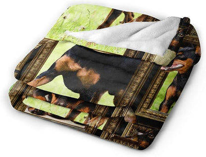Cute Doberman Blanket for Girls Boys Doberman Pinscher Dog Throw Blankets Soft Cozy Warm Fuzzy Fleece Funny Puppy Bedding Flannel Throws Stuffed Animal Gifts for Kids Men Women Bedroom Decor 60"x50"