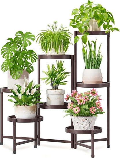 iDavosic.ly 7 Tier Large Plant Stand Indoor, 10 Inch Wide Tall Corner Metal Plant Stands Outdoor for Multiple Plants, Folding Tiered Flower Display Holder Rack Shelf, Violet Bronze