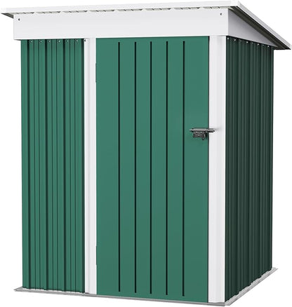 JUMMICO Metal Outdoor Storage Shed 5 x 3 FT Metal Shed with Lockable Door,Waterproof Garden Tool Shed Storage House for Backyard Patio Lawn,Green