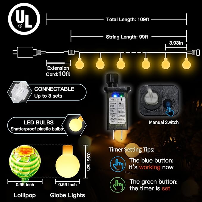 suddus String Lights for Bedroom, 99ft 300 Led Connectable Globe String Lights