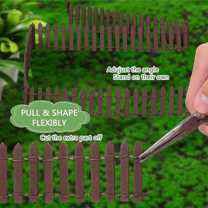 Kigley 6 Pcs 40 Inch Fairy Fence Wood Miniature Garden Picket Fence Decorations for DIY Plant Pot House Home Dollhouse Outdoor Diorama Project(Brown)