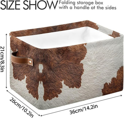 JIPONI Cow Patterning Fabric Storage Bins for Shelves, Decorative Storage baskets for organizing, Closet Organizer with Handle for Cloth, Toys, Bedrooms