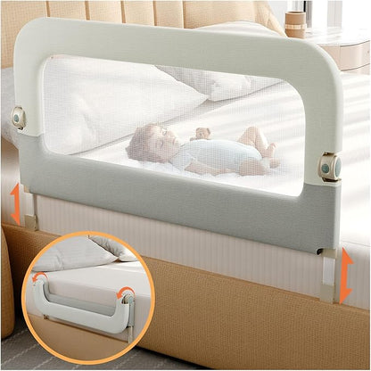 Bed Guard Rail for Toddlers - 47inch Foldable & Adjustable Height Baby Bed Safety Side Rails - Large Toddler Crib Railing Guard for Twin, Bunk, Full Size, Queen & King, Full Size Bed