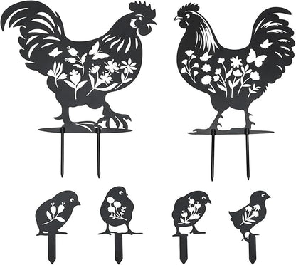Chicken Decor, Garden Metal Stakes Gifts for Women/Men Chicken Lovers Gifts Silhouette Statues for Yard Art, Outside, Patio, Outdoor Decor, Garden Decorations, Lawn Ornaments