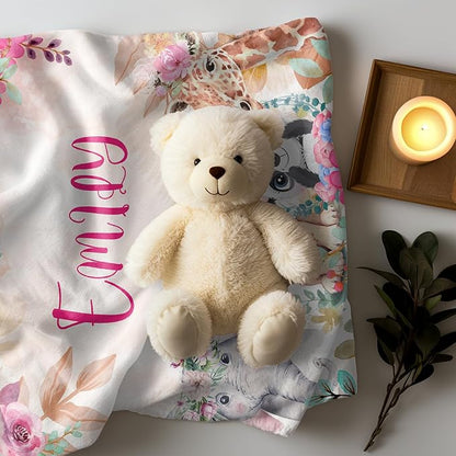 Personalized Baby Blanket, Customized Easter Blanket with Names, Jungle Animal Blanket for Toddler, Custom Easter Baby Blanket for Boys, Girl & Kids, Baby Boy Newborn Soft