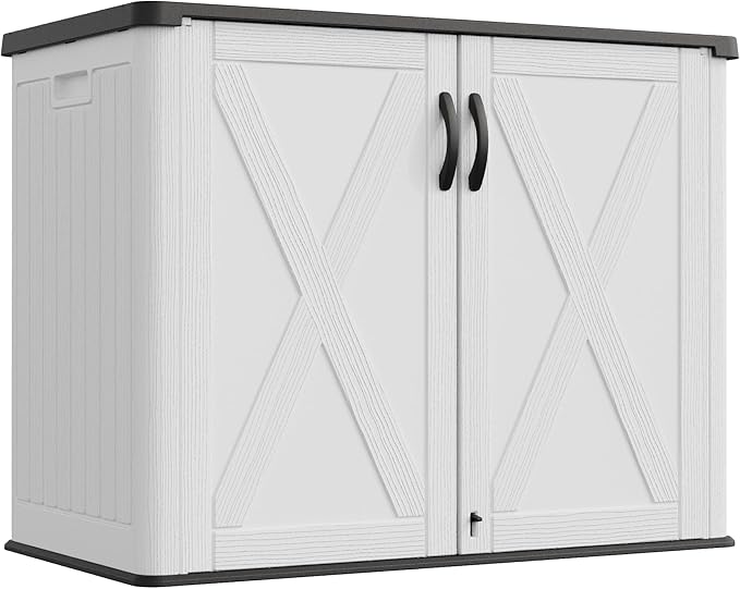 Greesum Outdoor Storage Cabinet, 25 Cu.Ft Deck Box Without Shelves, Waterproof Plastic Storage Bin for Patio Cushions, Gardening Tools, Lockable and Sidehandles, UV Resistant, White