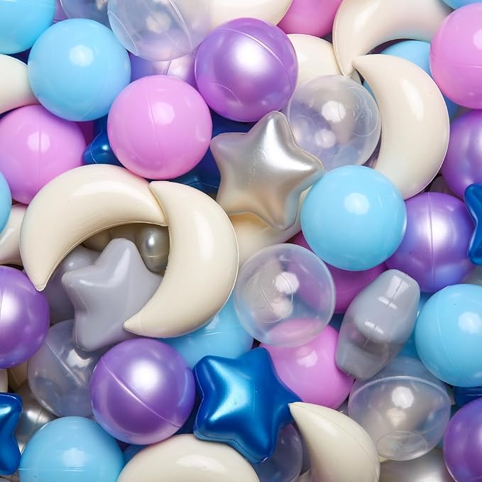 GOGOSO Ball Pit Balls Stars Moon Shapes Plastic Pitballs for Toddler Play Tent Baby Photo Props Kids Pool Water Toys Kiddie Pool Party Decor,Blue Purple,100pcs
