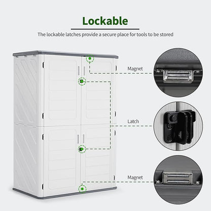Macrout 50 Cu.Ft Plastic Outdoor Storage Cabinet with Floor, 4.3 x 2.5 ft Waterproof Resin Outdoor Storage Shed, Lockable Vertical Shed for Garden and Patio