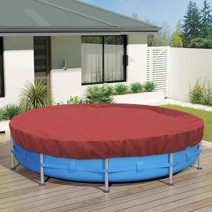 ECOOPTS 11 ft Round Pool Cover for Above Ground Pools, Swimming Pool Cover Protector Winter Safety Cover (Red)